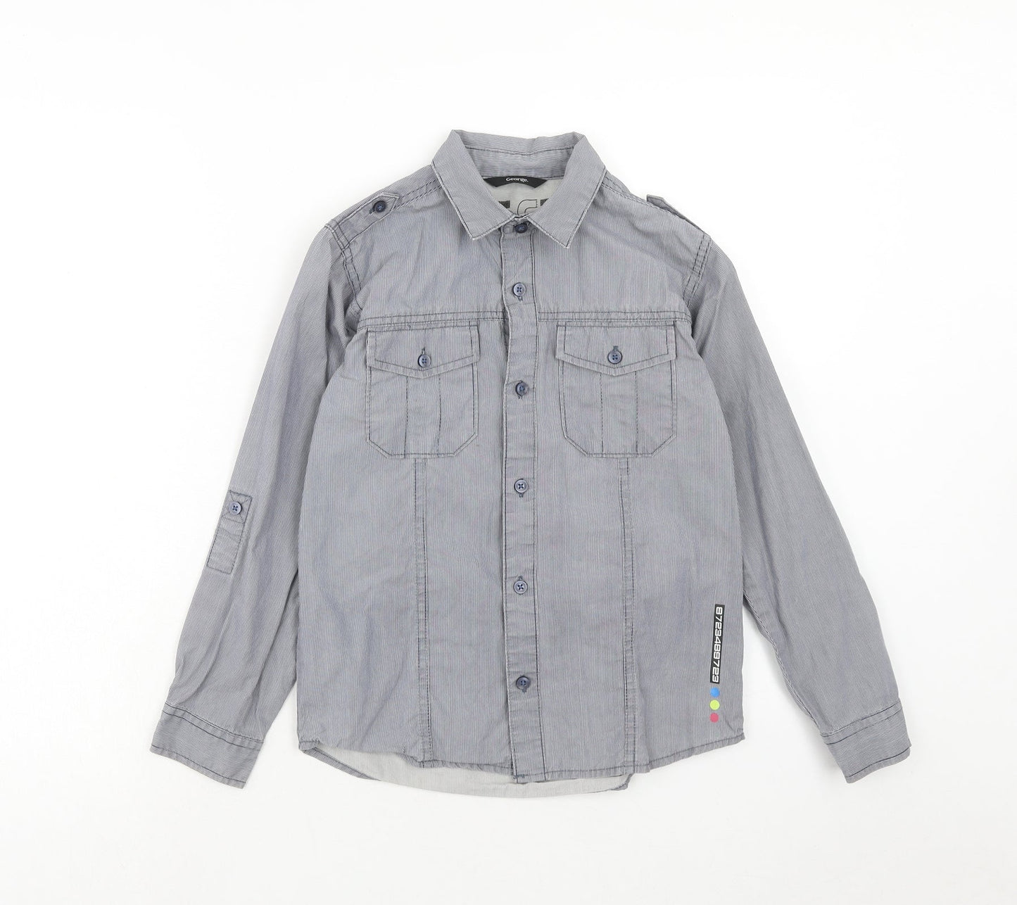 George Boys Blue Cotton Basic Button-Up Size 9-10 Years Collared Button