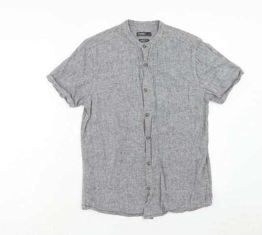 Peacocks Mens Grey Cotton Button-Up Size S Round Neck Button