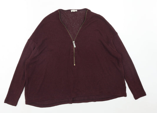 River Island Womens Purple V-Neck Viscose Pullover Jumper Size 12