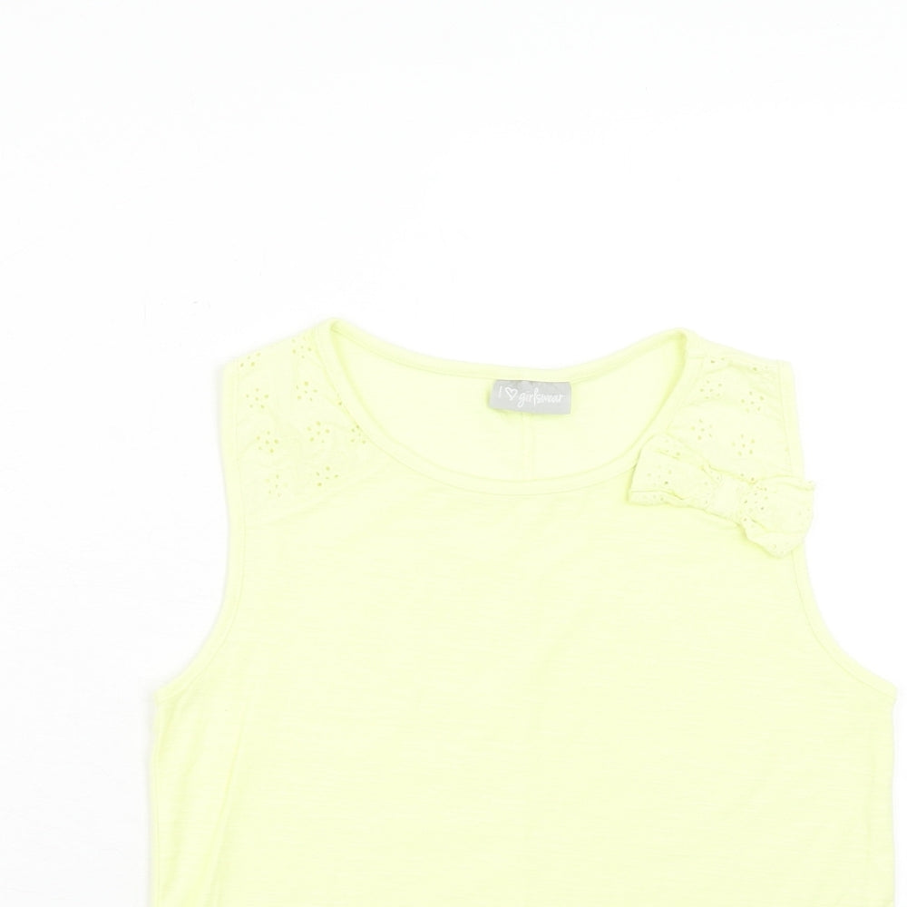 Matalan Girls Yellow Cotton Basic Tank Size 10 Years Round Neck Pullover
