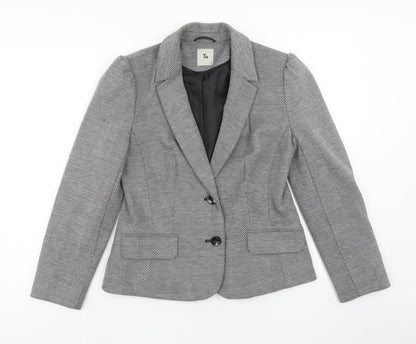 Tu Womens Grey Herringbone Polyester Jacket Blazer Size 8