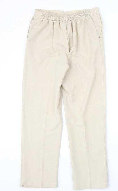 Preworn Womens Beige Polyester Trousers Size 14 Regular