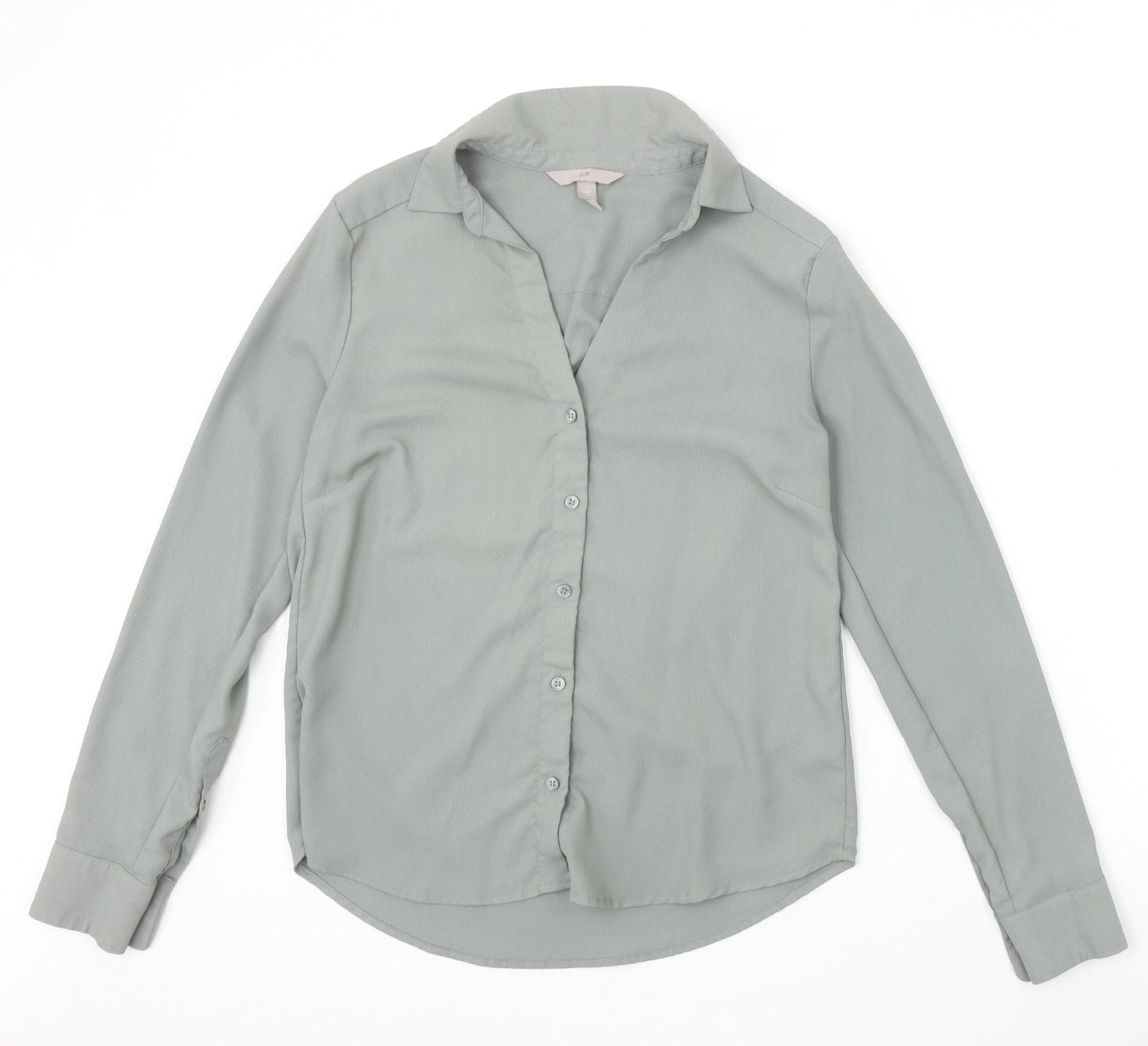 H&M Womens Green Polyester Basic Button-Up Size 6 Collared