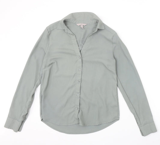 H&M Womens Green Polyester Basic Button-Up Size 6 Collared