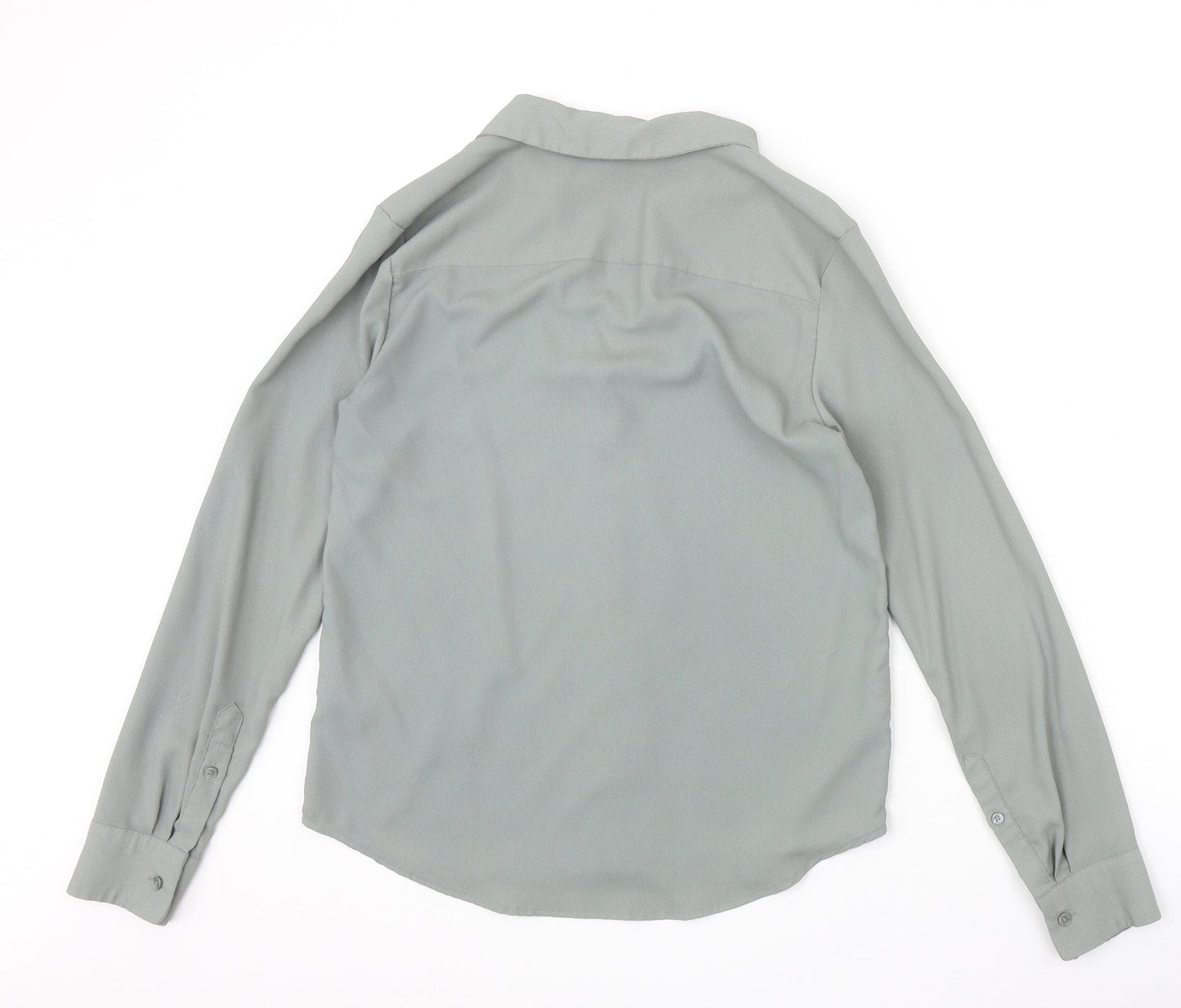 H&M Womens Green Polyester Basic Button-Up Size 6 Collared