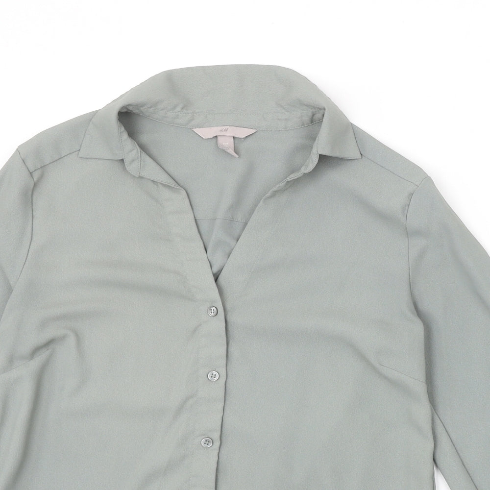 H&M Womens Green Polyester Basic Button-Up Size 6 Collared