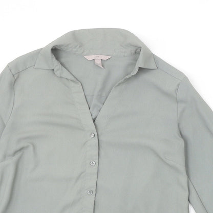 H&M Womens Green Polyester Basic Button-Up Size 6 Collared