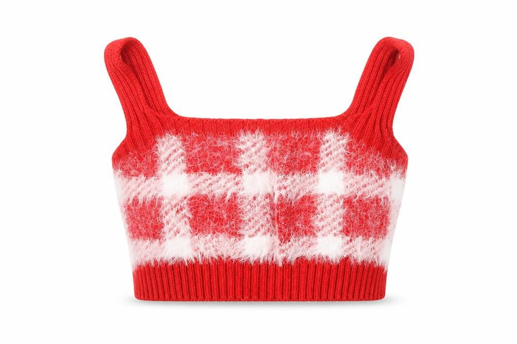 George Girls Red Plaid Acrylic Basic Tank Size XS Square Neck Pullover