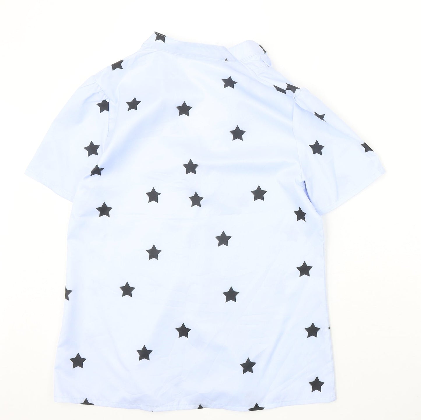 Preworn Womens Blue Geometric Polyester Basic Blouse Size M V-Neck - Stars