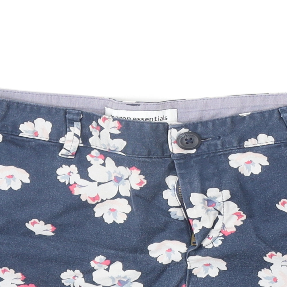 Amazon Essentials Womens Blue Floral Cotton Boyfriend Shorts Size 28 in Regular Zip