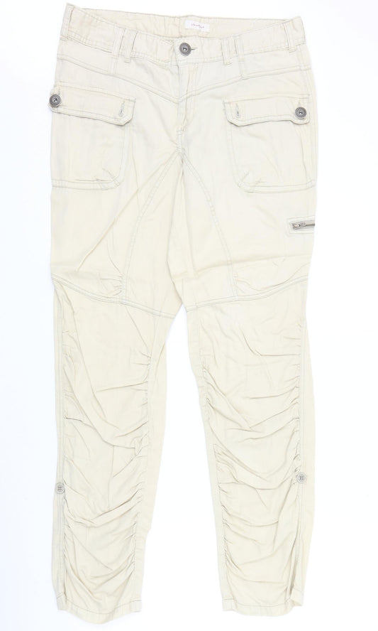 Jackpot Womens Beige Cotton Trousers Size 34 in Regular Zip - Ruched