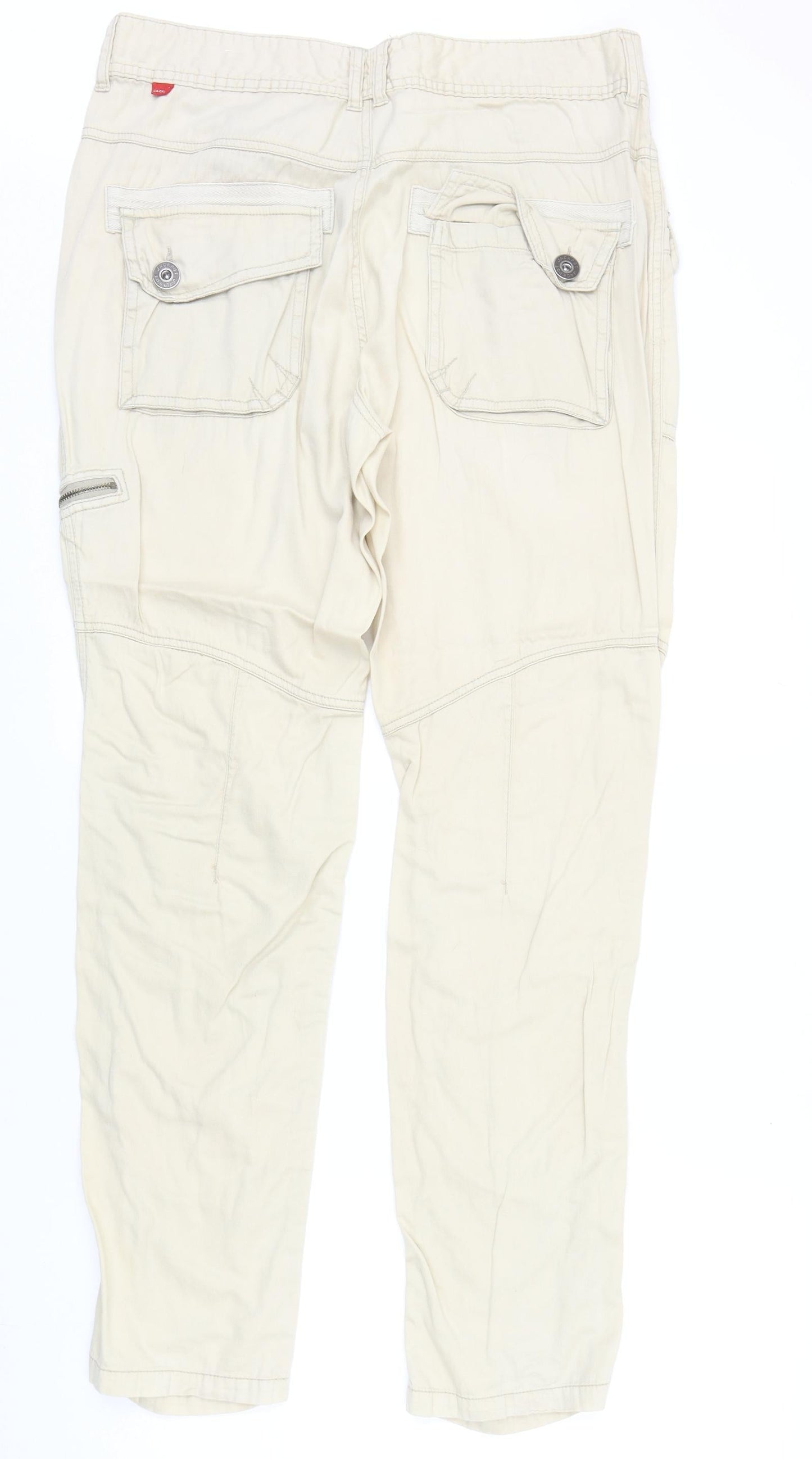 Jackpot Womens Beige Cotton Trousers Size 34 in Regular Zip - Ruched