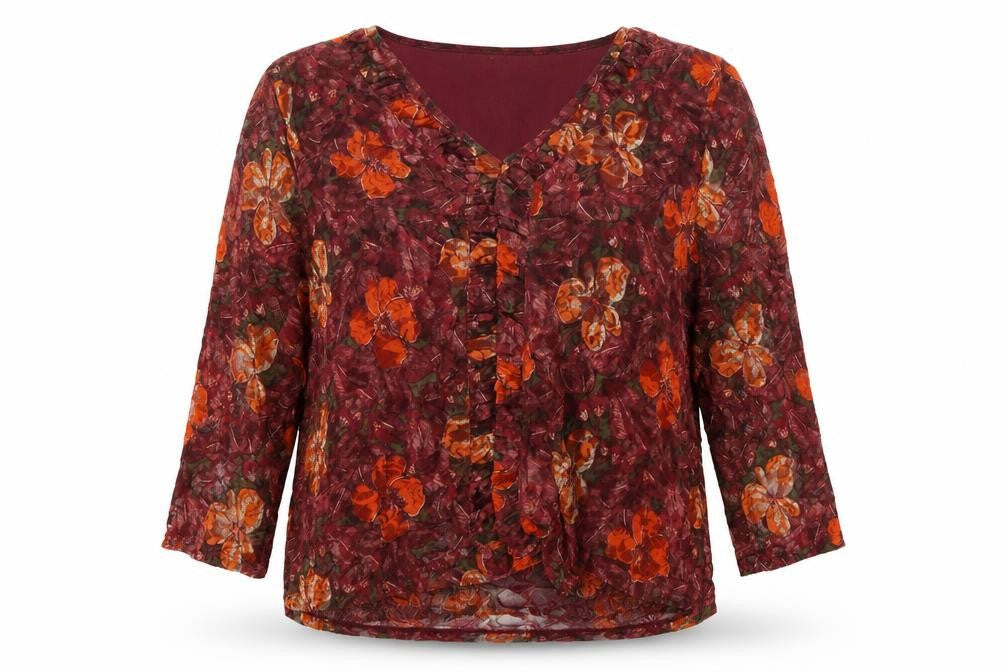 Klass Womens Red Floral Nylon Basic Blouse Size 2XL V-Neck