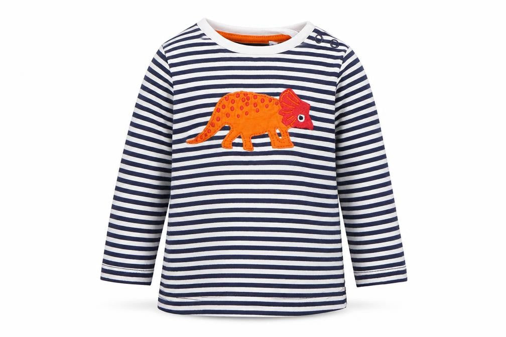 Blue Zoo Boys Blue Striped 100% Cotton Basic T-Shirt Size 9-12 Months Round Neck Snap - Dinosaur