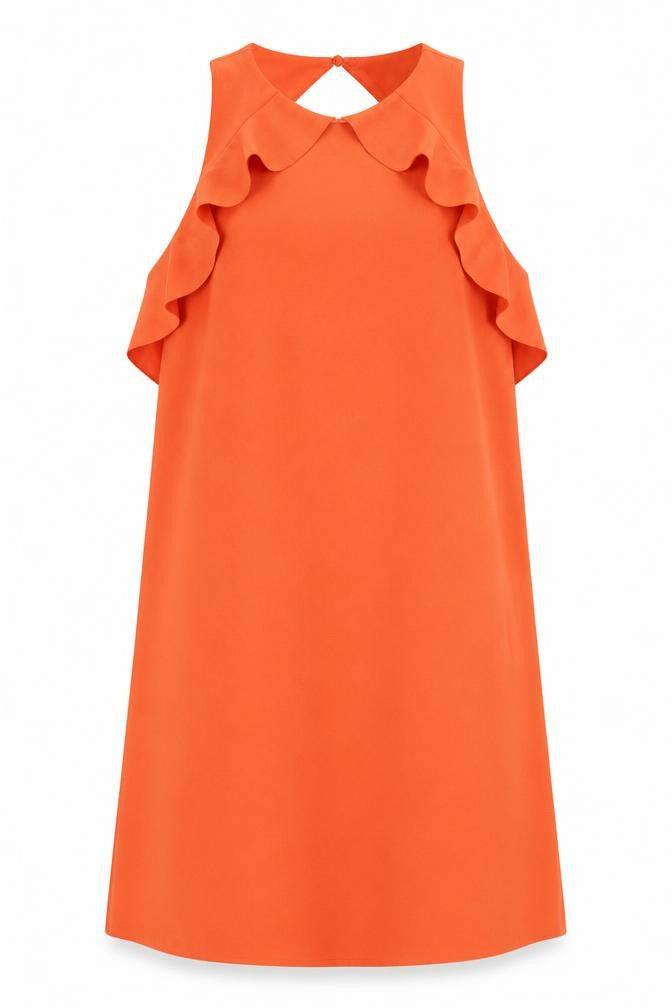 Mango Womens Orange Polyester A-Line Size S Round Neck Button