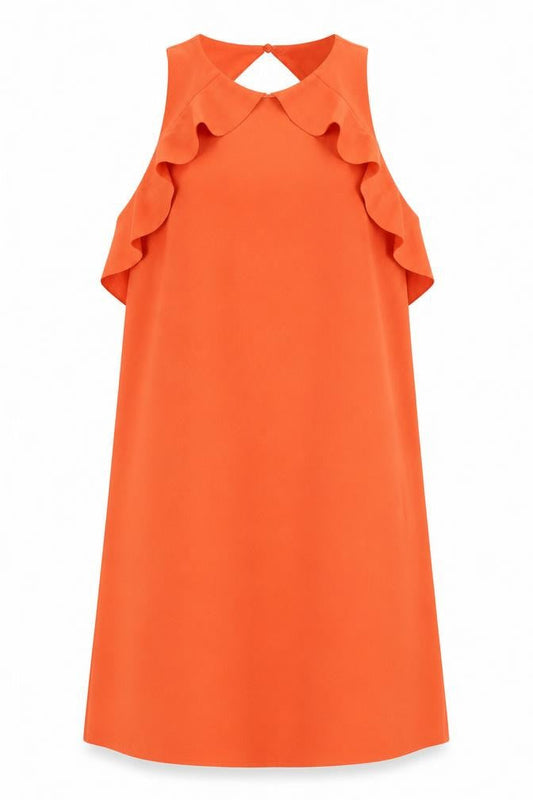 Mango Womens Orange Polyester A-Line Size S Round Neck Button