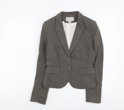 H&M Womens Brown Geometric Polyester Jacket Blazer Size 6 - Elbow Patches