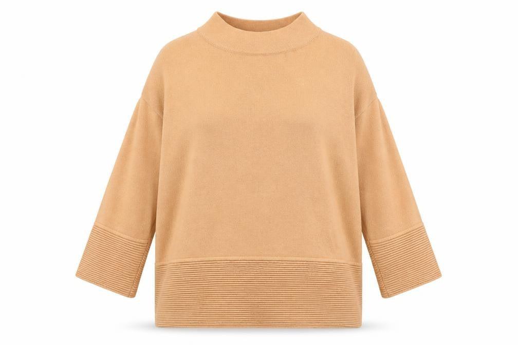 Off Shoot Womens Orange Mock Neck Herringbone Cotton Pullover Jumper Size L