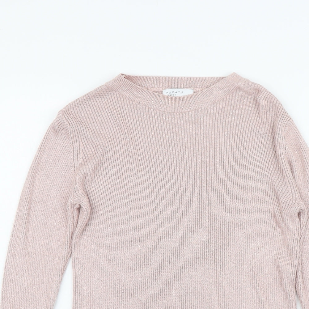 Papaya Womens Pink Boat Neck Viscose Pullover Jumper Size 10 - Ribbed