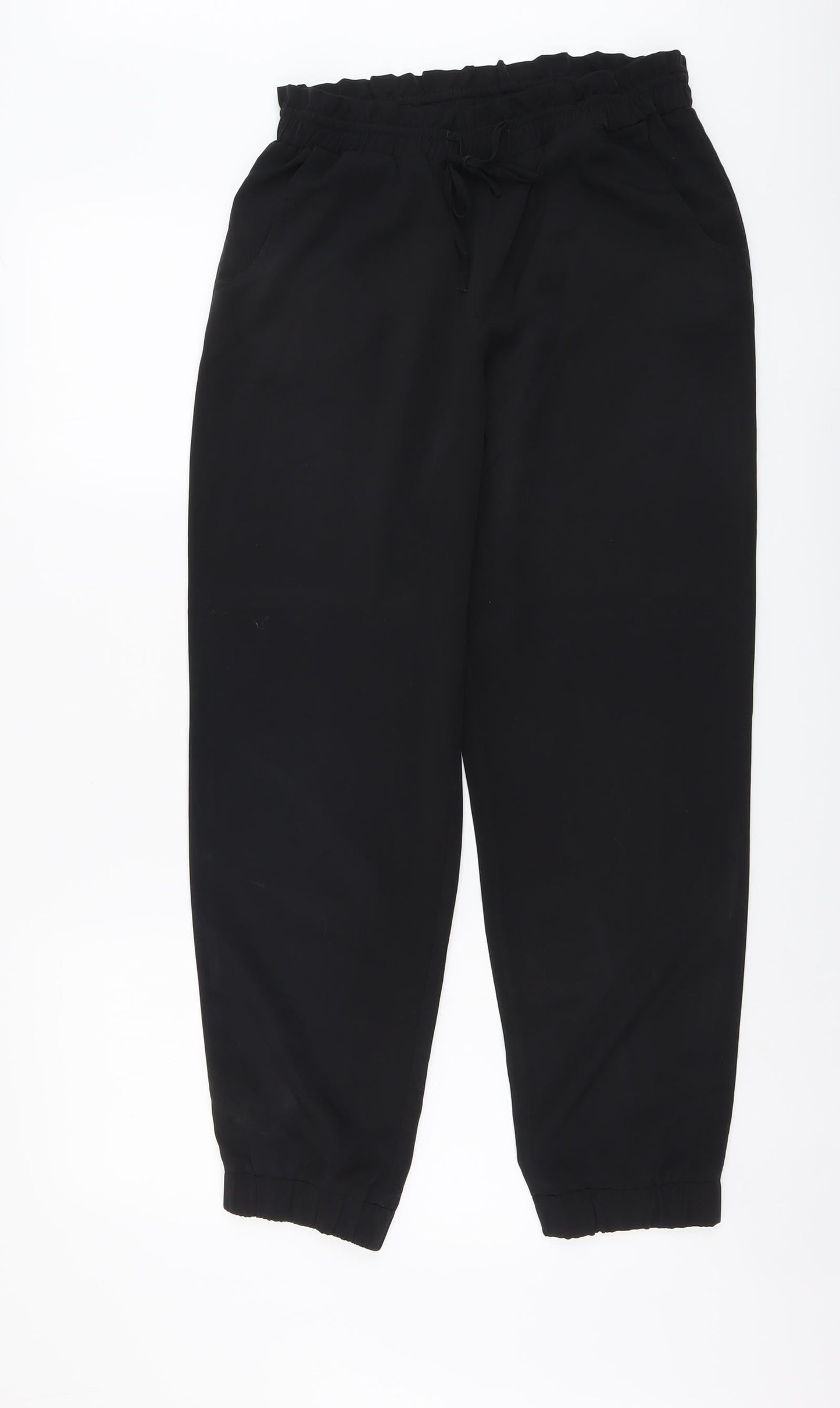 Papaya Womens Black Polyester Trousers Size 8 L28 in Regular Drawstring