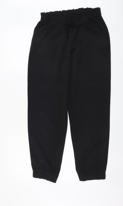 Papaya Womens Black Polyester Trousers Size 8 L28 in Regular Drawstring
