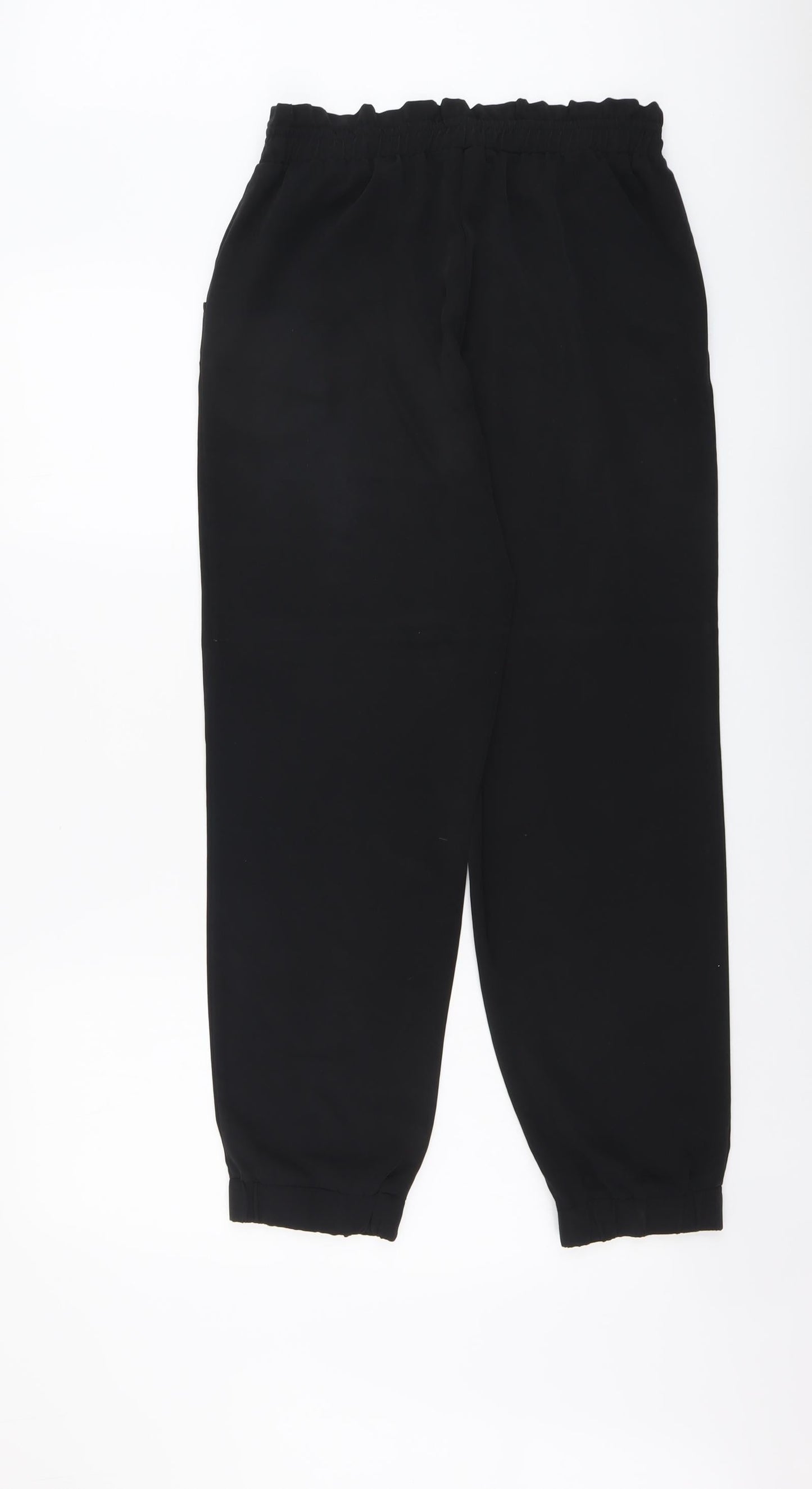 Papaya Womens Black Polyester Trousers Size 8 L28 in Regular Drawstring