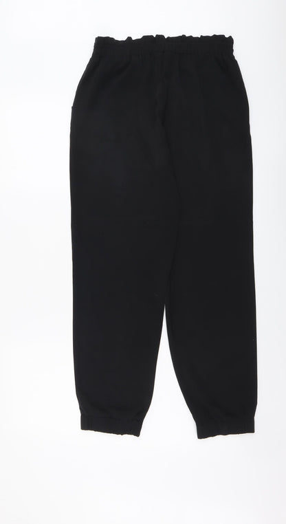 Papaya Womens Black Polyester Trousers Size 8 L28 in Regular Drawstring