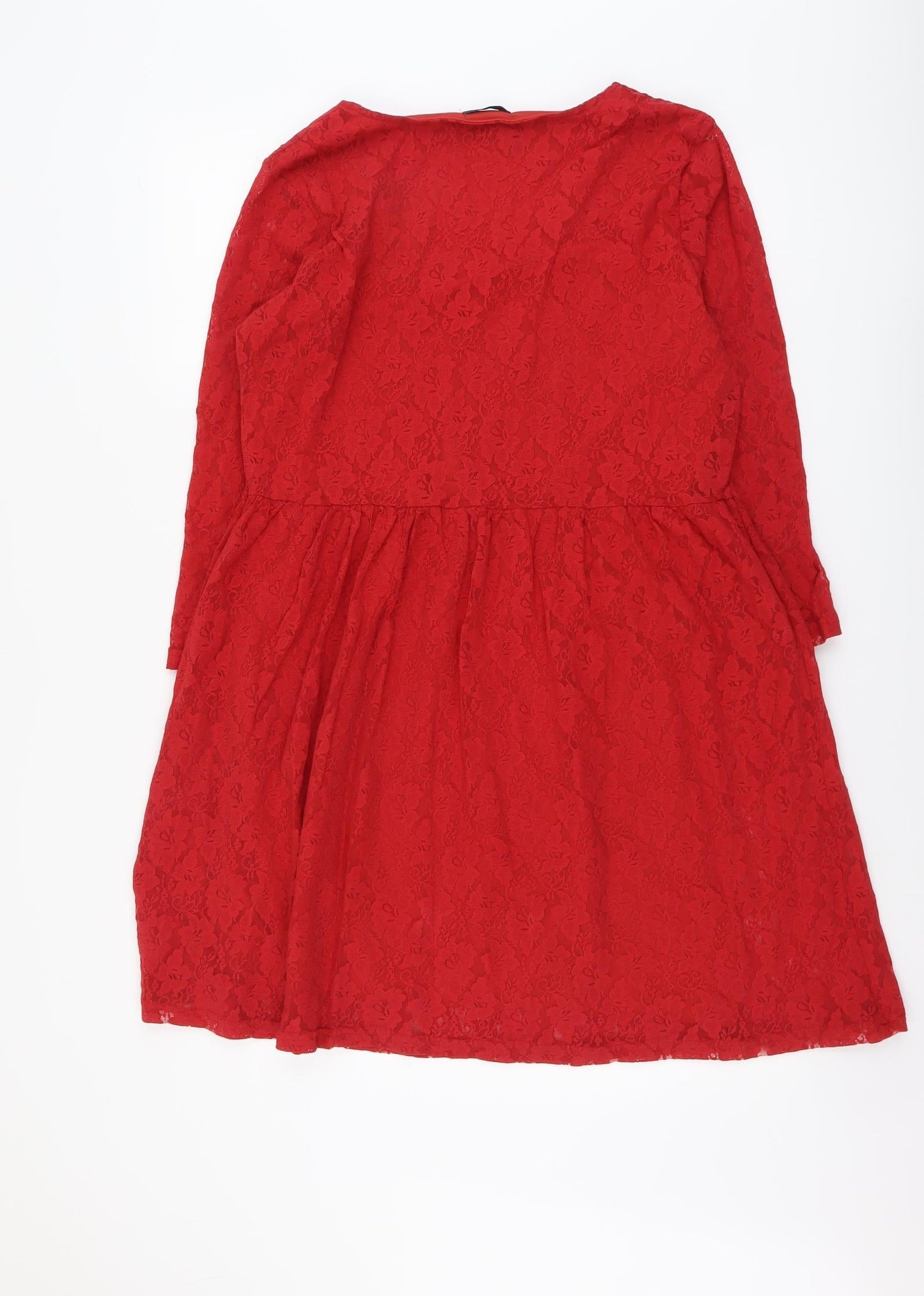 VERO MODA Womens Red Geometric Polyester Fit & Flare Size XL Round Neck Pullover