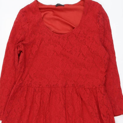 Vero Moda Womens Red Geometric Polyester Fit & Flare Size XL Round Neck Pullover