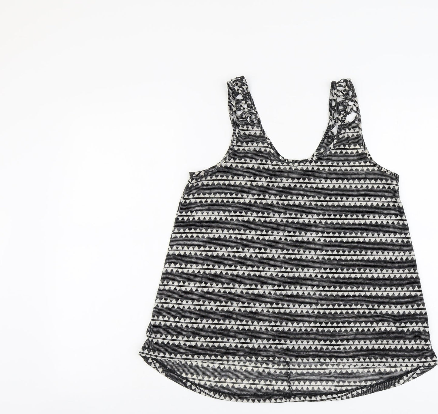 H&M Womens Black Geometric Polyester Basic Tank Size S Round Neck