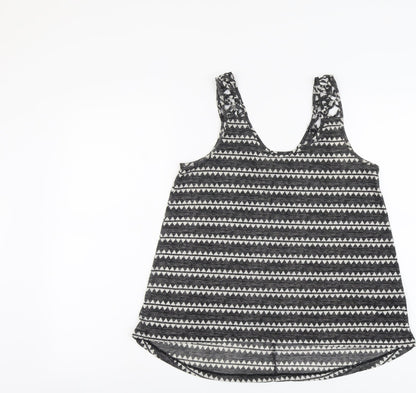 H&M Womens Black Geometric Polyester Basic Tank Size S Round Neck