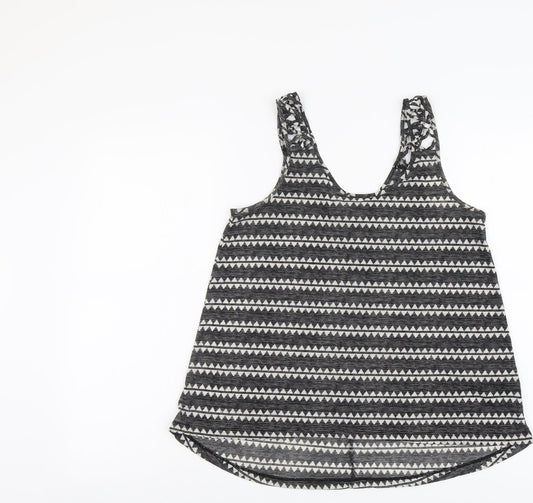 H&M Womens Black Geometric Polyester Basic Tank Size S Round Neck
