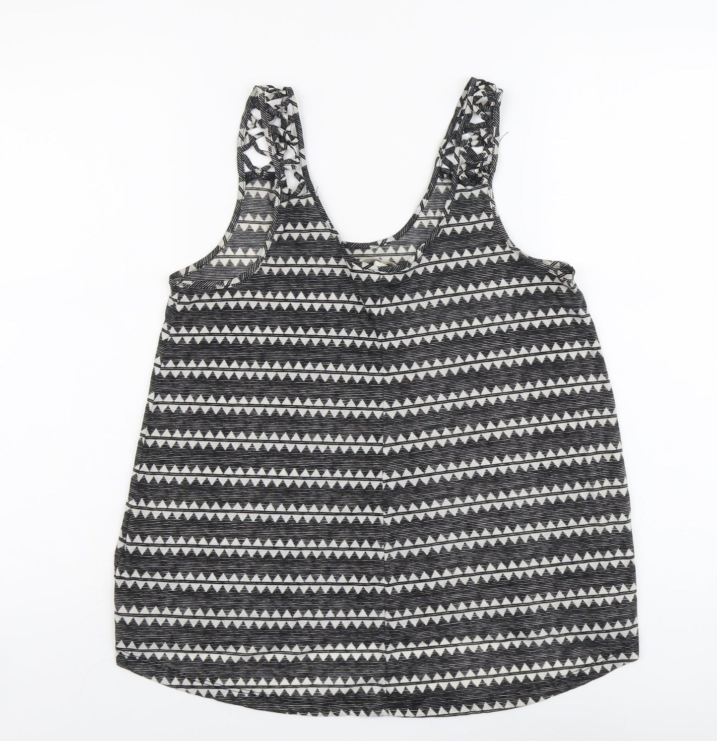 H&M Womens Black Geometric Polyester Basic Tank Size S Round Neck
