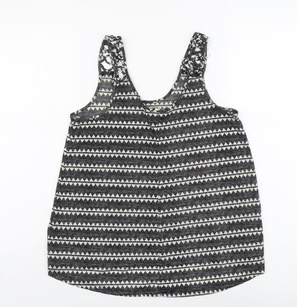 H&M Womens Black Geometric Polyester Basic Tank Size S Round Neck