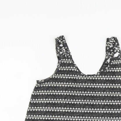 H&M Womens Black Geometric Polyester Basic Tank Size S Round Neck