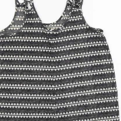 H&M Womens Black Geometric Polyester Basic Tank Size S Round Neck