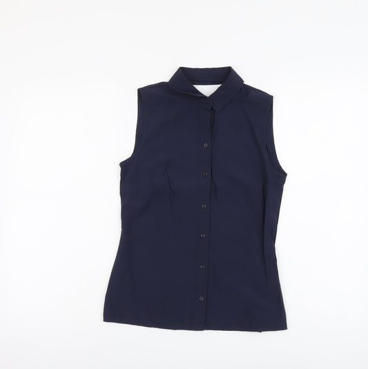 Atmosphere Womens Blue Cotton Basic Tank Size 4 Collared - Open Back