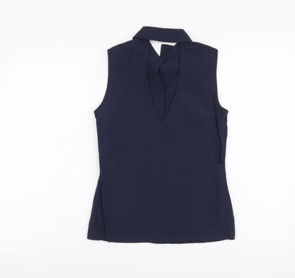 Atmosphere Womens Blue Cotton Basic Tank Size 4 Collared - Open Back