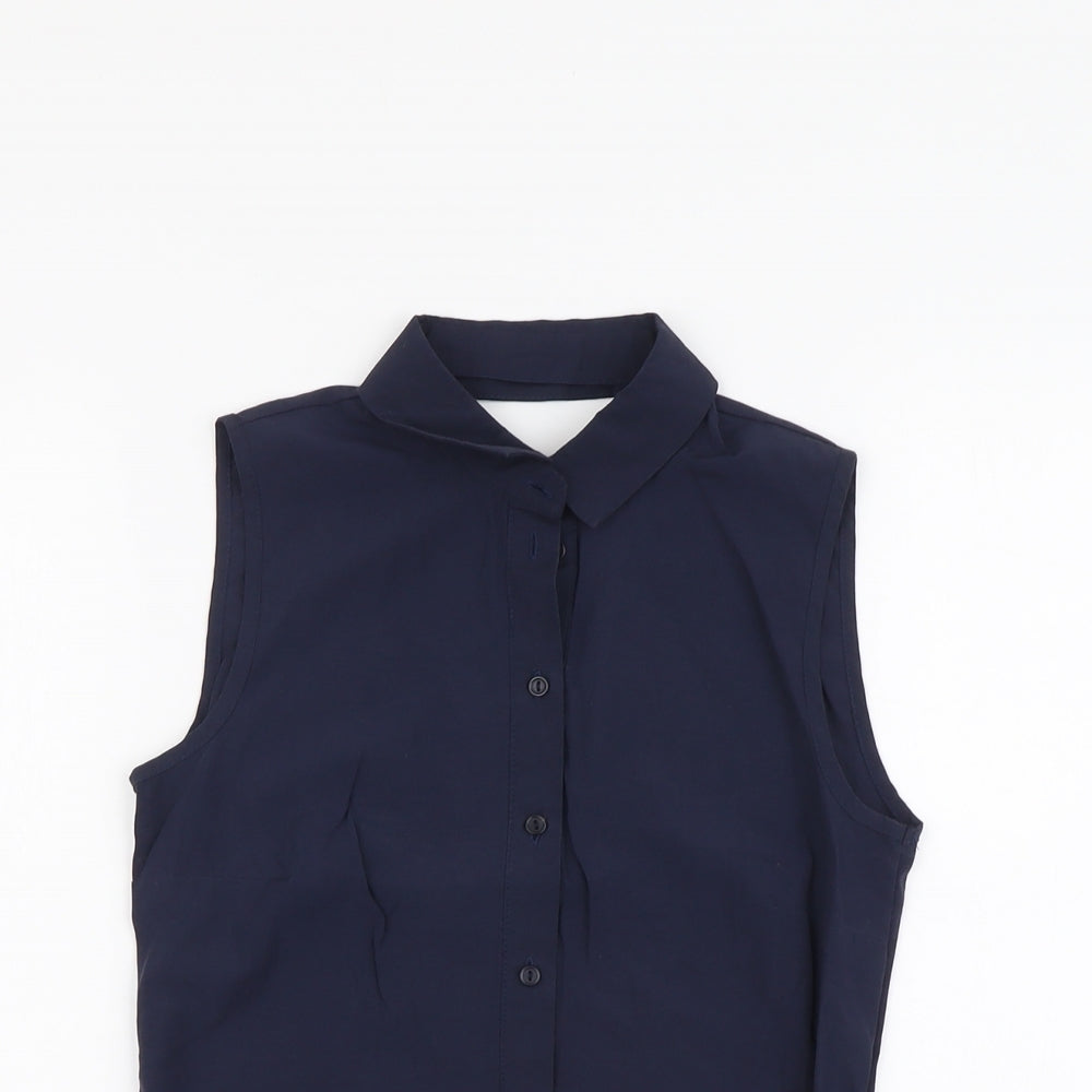 Atmosphere Womens Blue Cotton Basic Tank Size 4 Collared - Open Back