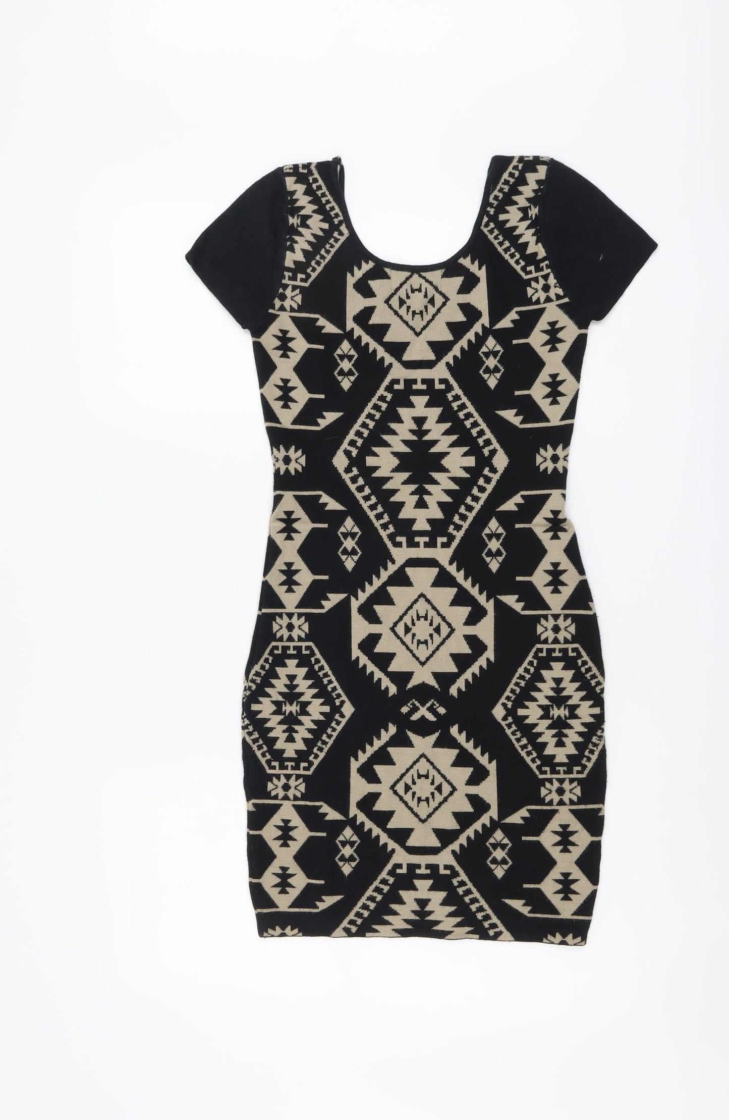 Apricot Womens Black Geometric Viscose Bodycon Size XS Round Neck Pullover