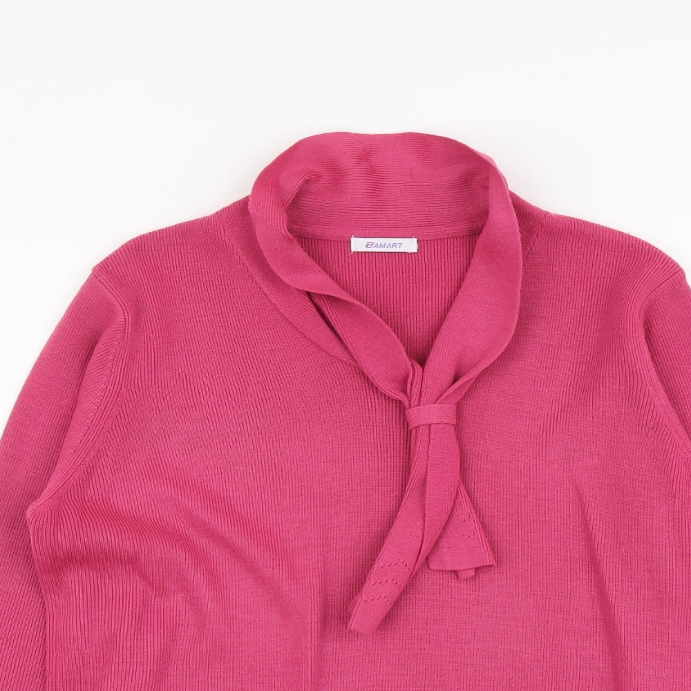 Damrat Womens Pink Collared Acrylic Pullover Jumper Size 10 - Scarf