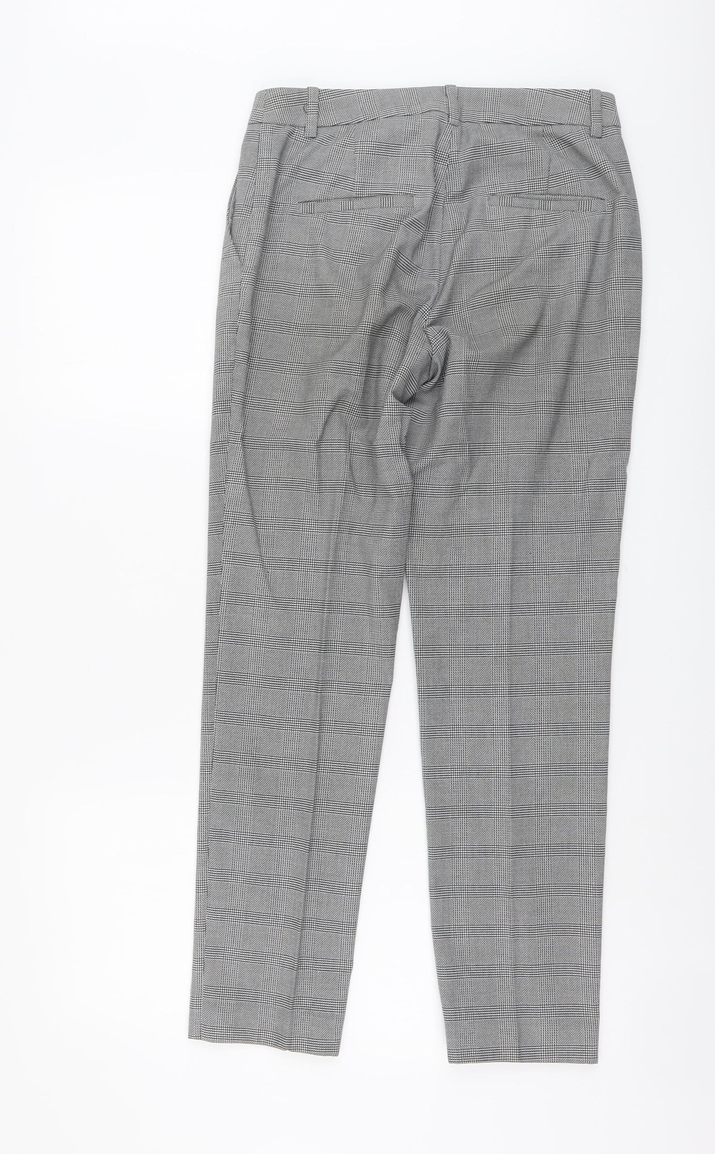 H&M Womens Grey Plaid Polyester Chino Trousers Size 6 L28 in Regular Hook & Eye