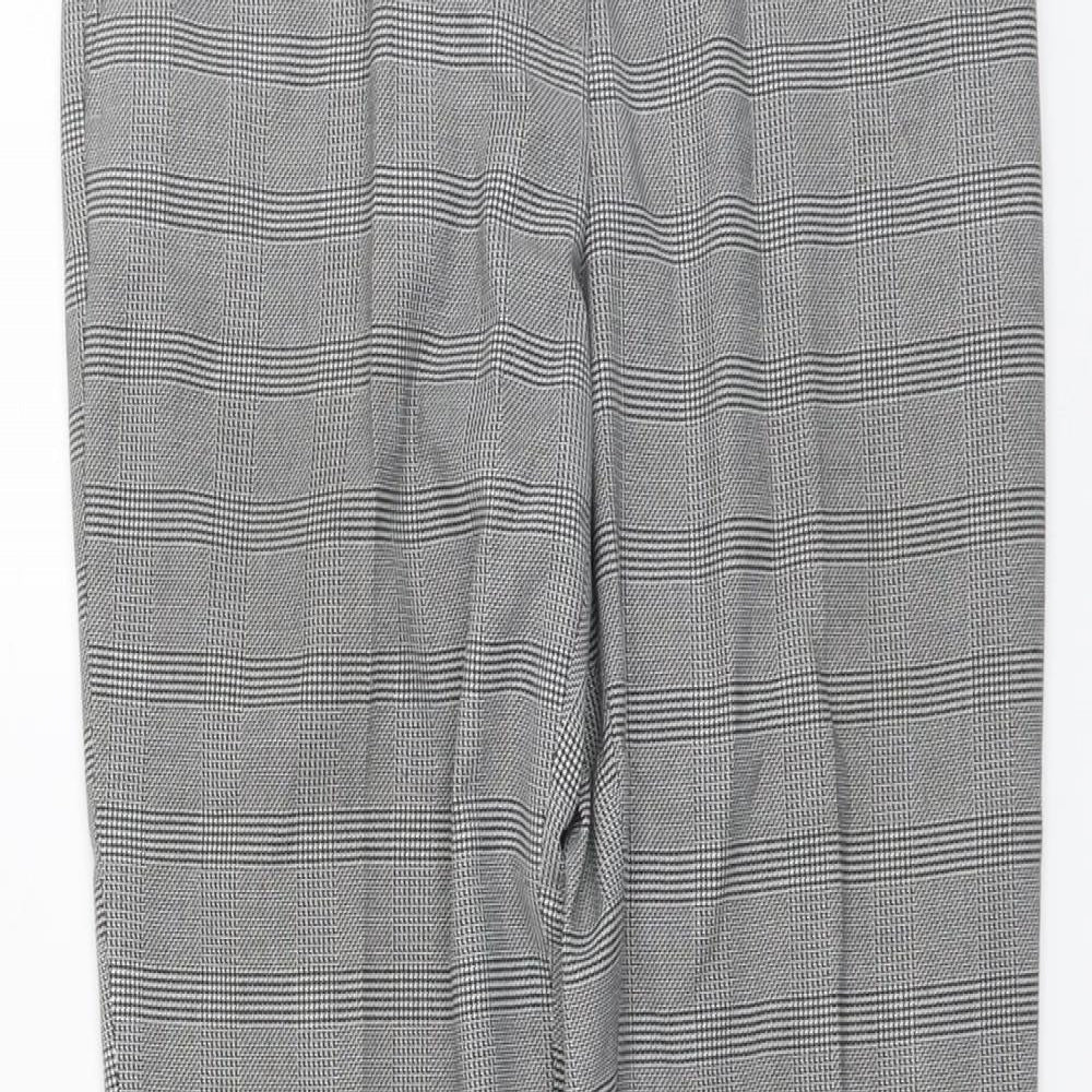 H&M Womens Grey Plaid Polyester Chino Trousers Size 6 L28 in Regular Hook & Eye