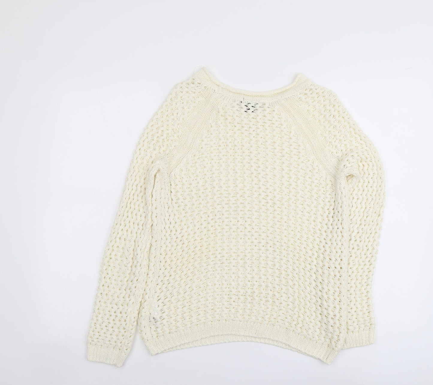 H&M Womens Ivory Boat Neck Acrylic Pullover Jumper Size S