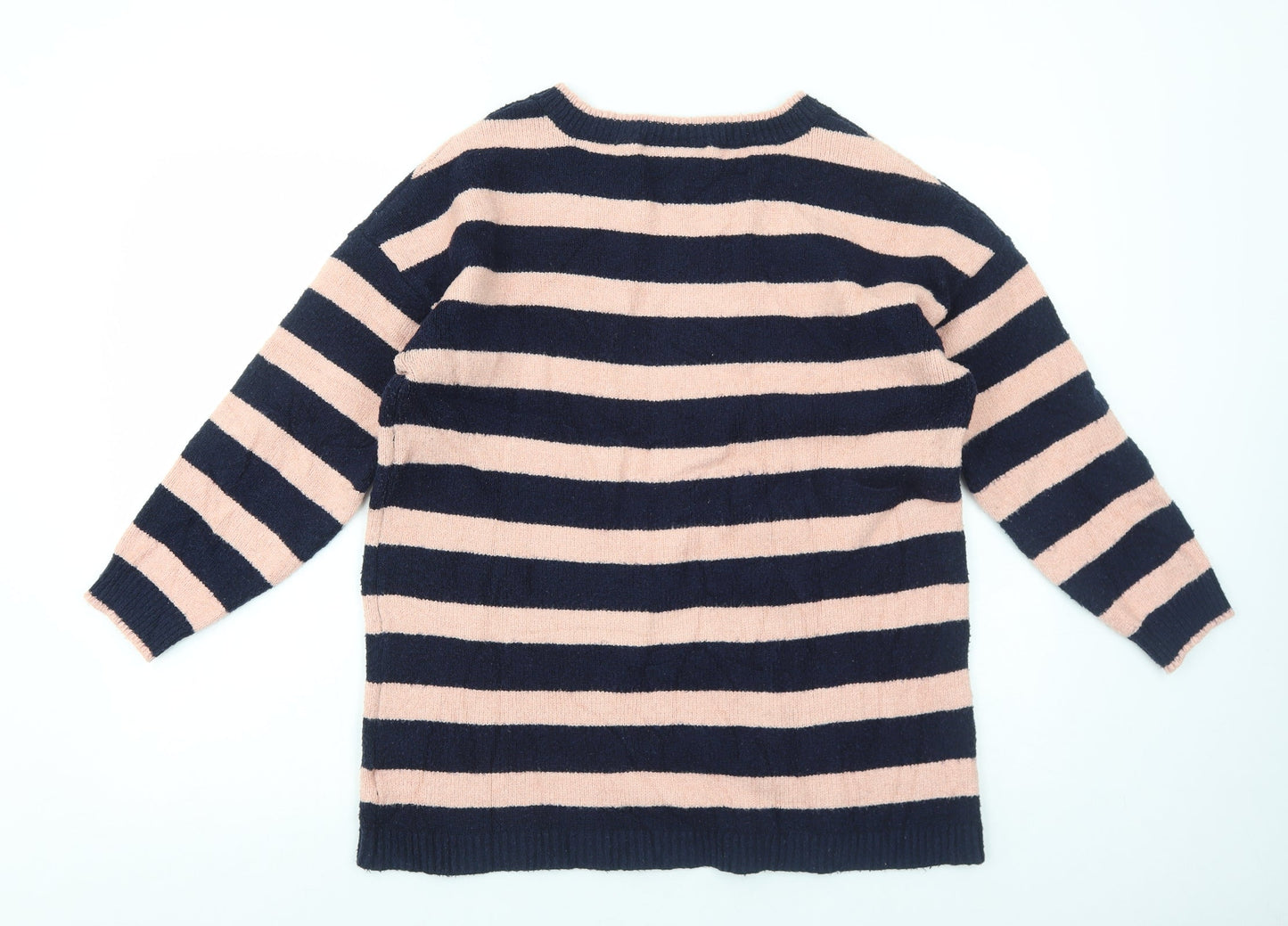 Nina Leonard Womens Blue V-Neck Striped Acrylic Pullover Jumper Size L