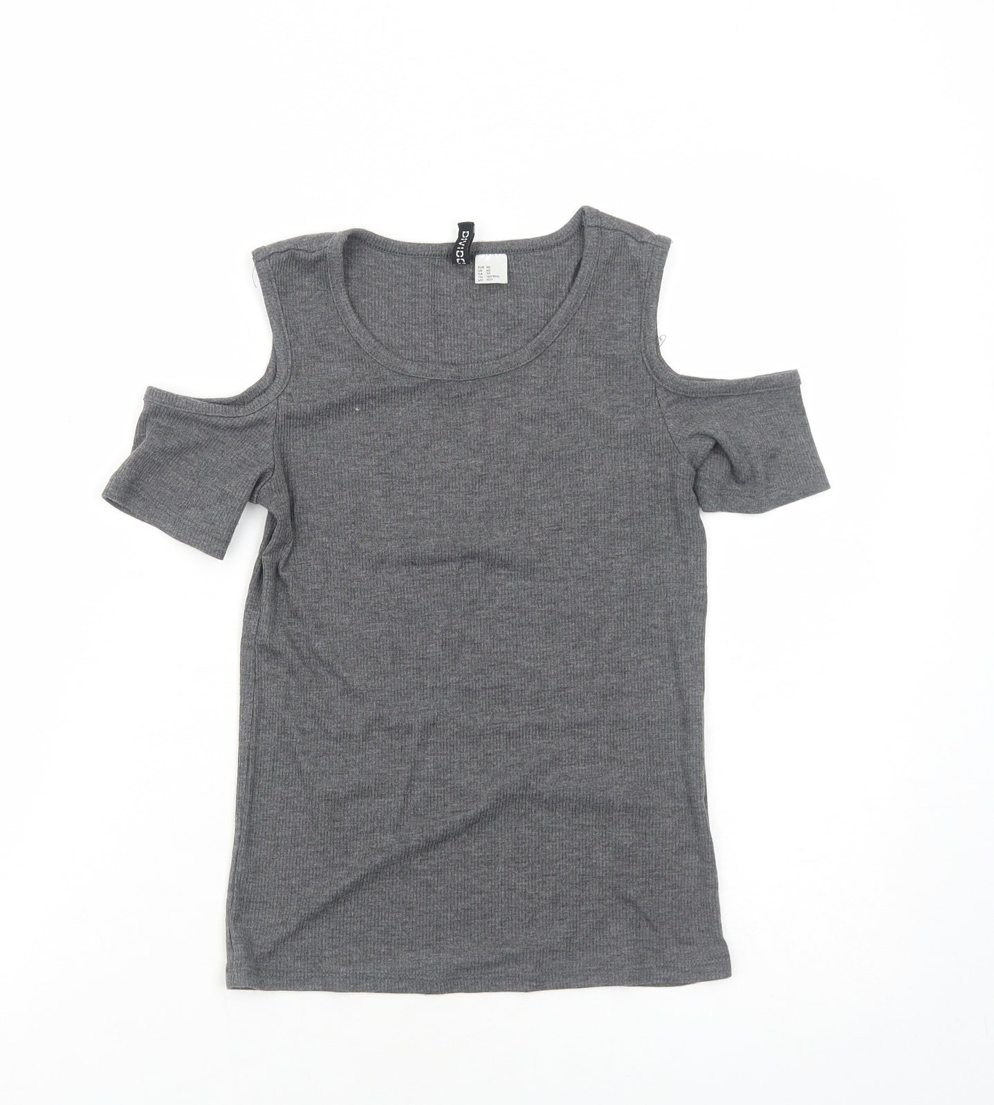 H&M Womens Grey Polyester Basic T-Shirt Size XS Round Neck - Cold Shoulder