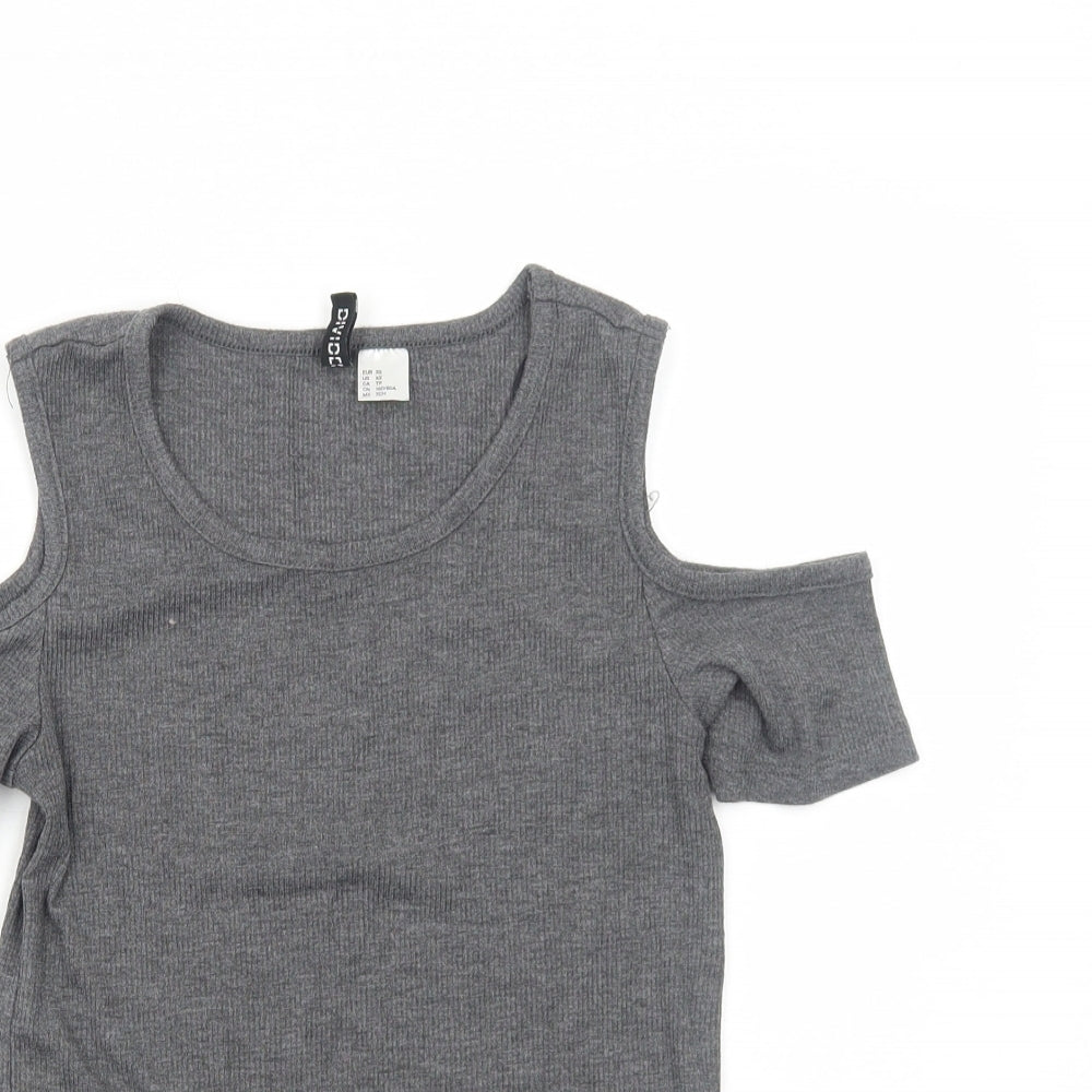 H&M Womens Grey Polyester Basic T-Shirt Size XS Round Neck - Cold Shoulder