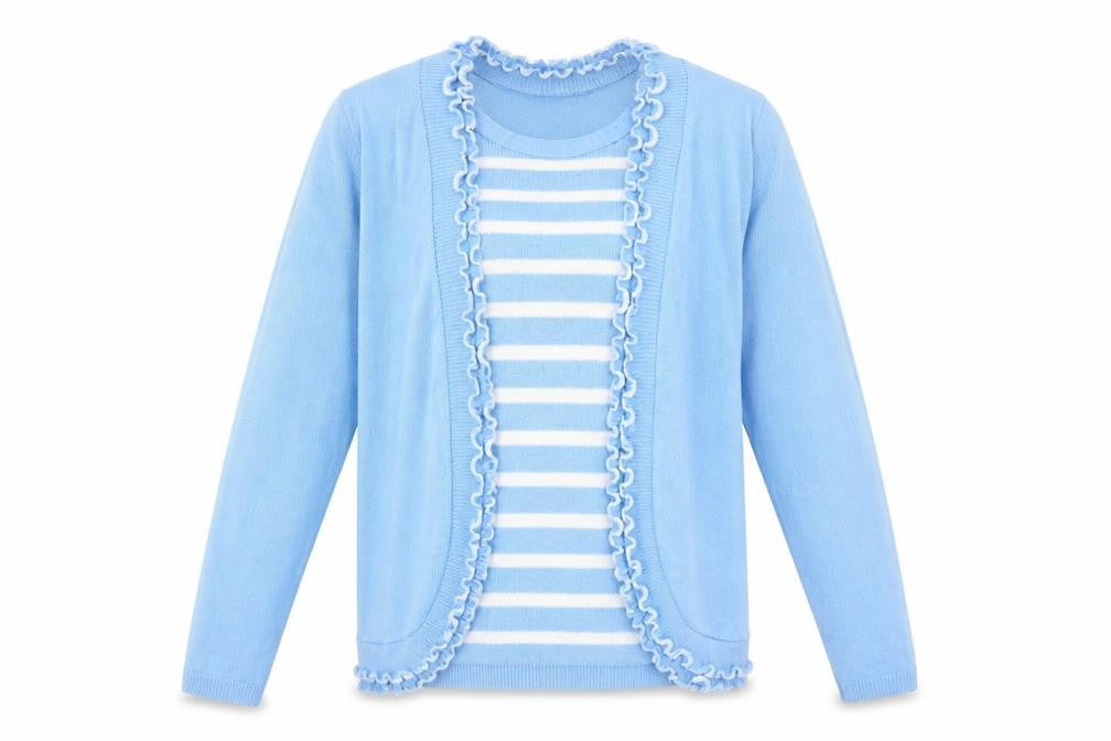 Lizzi Womens Blue Striped Acrylic Basic Blouse Size M Round Neck - Twin Set