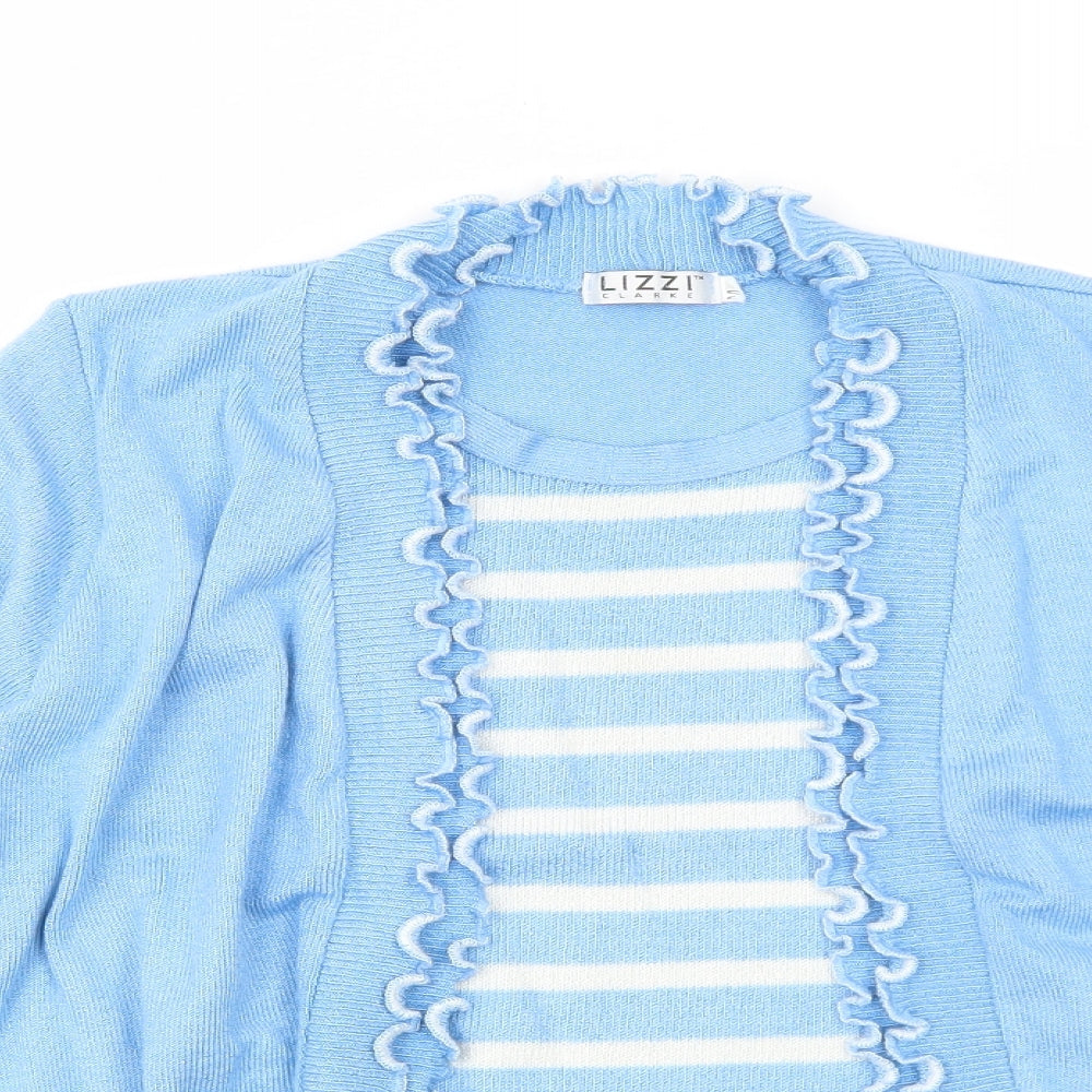Lizzi Womens Blue Striped Acrylic Basic Blouse Size M Round Neck - Twin Set