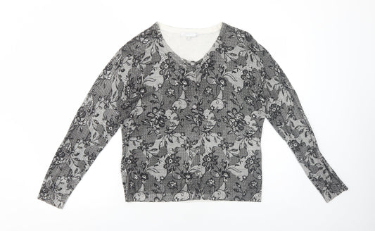Lakeland Womens Black Scoop Neck Floral Viscose Cardigan Jumper Size 16